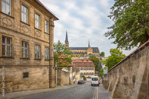 Blick von der Straße Jakobsberg auf das Kloster Michelsberg in Bamberg, Bayern, Oberfranken photo