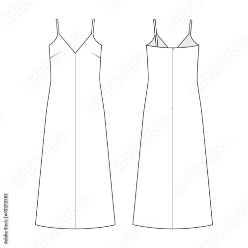Fashion technical drawing of tank dress .