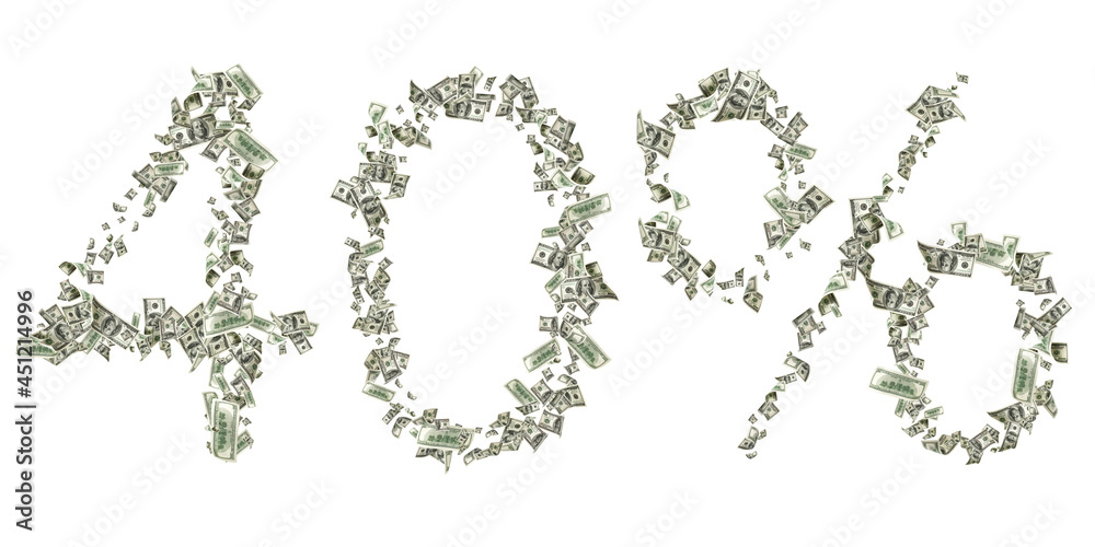 Us dollar. American money, falling cash number 40. Flying hundred dollars isolated on white background. Us dollar. American money, falling cash number 40. Flying hundred dollars isolated on white background.