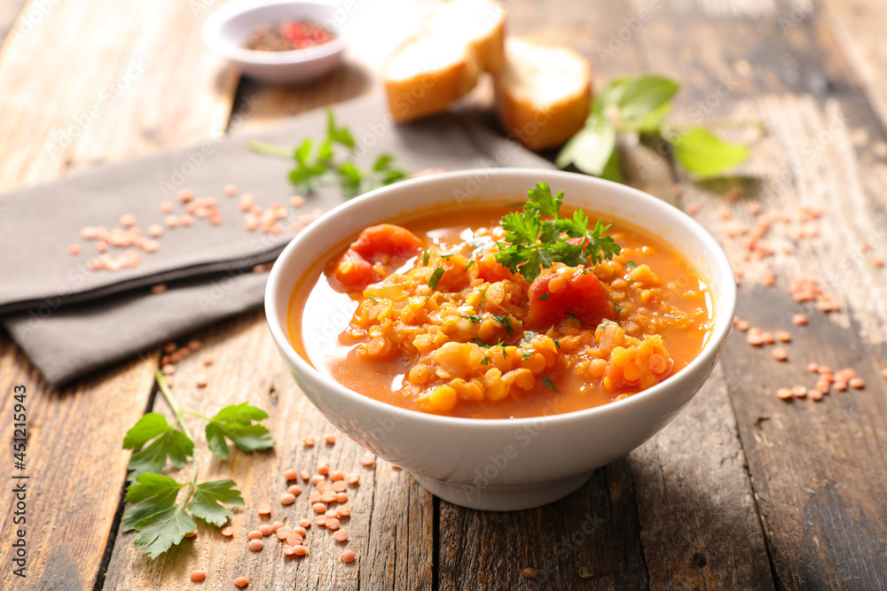 bowl of lentils soup and spice bowl of lentils soup and spice