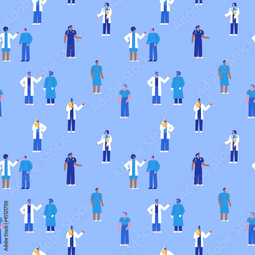 Diverse hospital doctor people seamless pattern