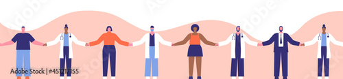 Hospital doctor team holding hands with patients