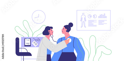 Happy woman at doctor office consultation concept