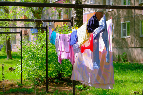 You can see a rope for drying clothes. It uses on summer days for drying clean clothes.