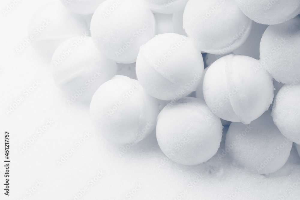 snowballs are ready for battle, close-up view snowballs are ready for battle, close-up view