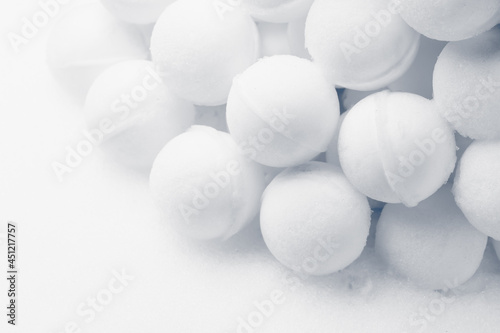 snowballs are ready for battle, close-up view