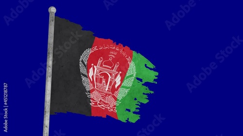 3d flag of Afghanistan sways on a blue background