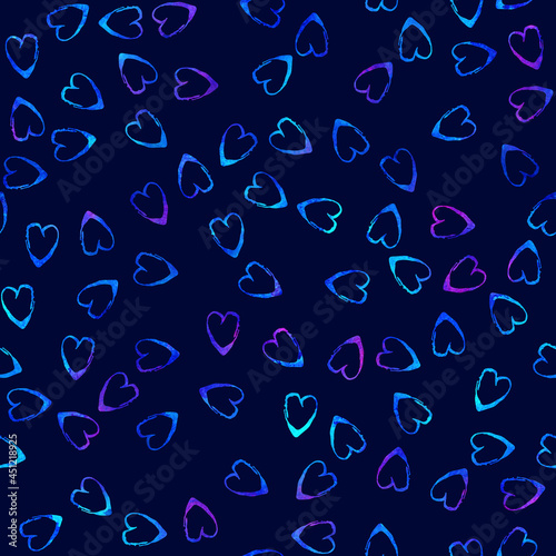 Watercolor Brush Heart Seamless Pattern Love Grange Hand Painted Design in Blue Color. Modern Grung Collage Background for kids fabric and textile