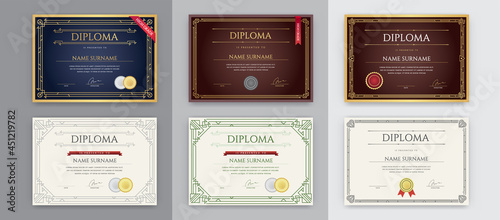 Big Set of 9 Diploma or Certificate Design Template. Ready for Print. Vector.