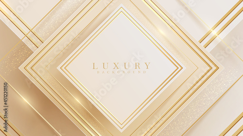 luxury glitter gold square lines background with sparkling light elements, realistic 3d style backdrop. vector illustration for design.