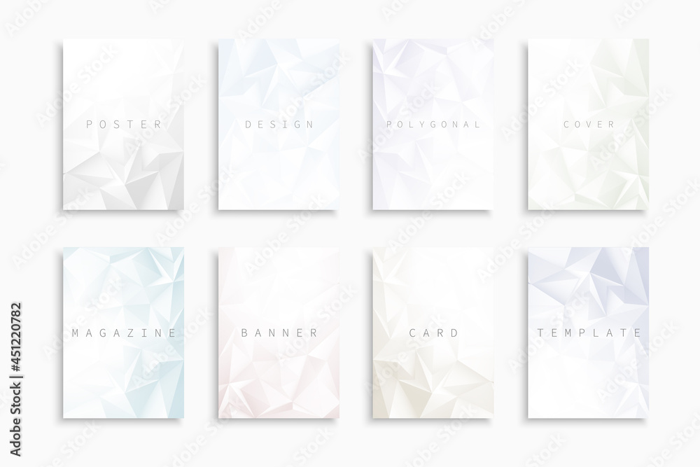 Collection of light colorful abstract polygonal templates, posters, placards, brochures, banners, flyers, backgrounds and etc. Bright gradient geometric relief covers with 3d shapes Collection of light colorful abstract polygonal templates, posters, placards, brochures, banners, flyers, backgrounds and etc. Bright gradient geometric relief covers with 3d shapes