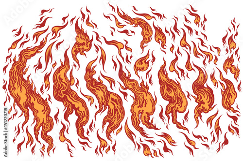 Flames. Editable hand drawn illustration. Vector engraving. Isolated on white background. 8 EPS