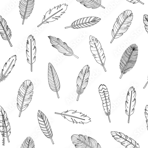 Seamless pattern with boho feathers.