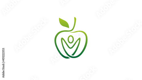 creative green apple fruit human body logo vector design symbol