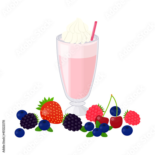 Cartoon milkshake with berries.
