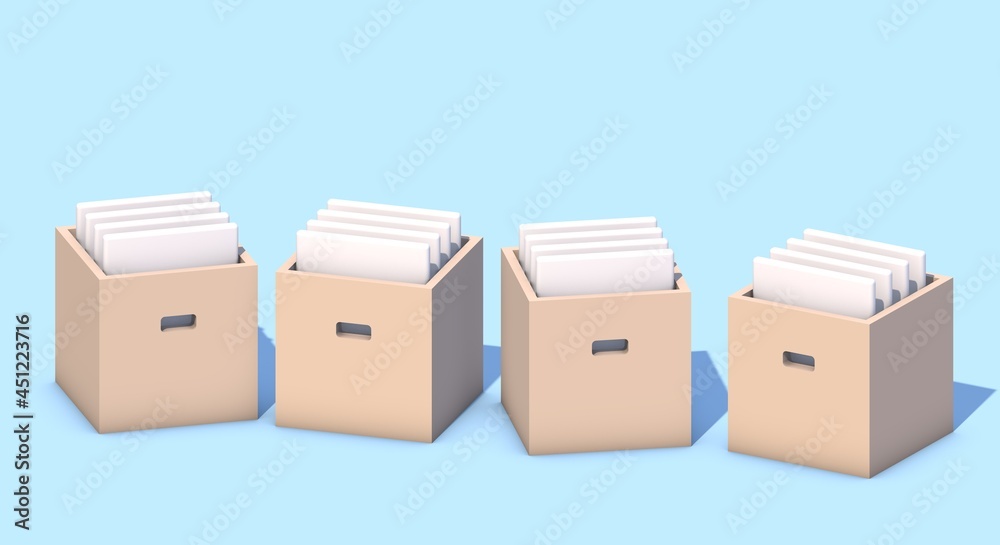3D rendering of an office boxes with folders. Icon on the theme of office work. Job search and resume sending. icon for the business sphere. 3D rendering of an office boxes with folders. Icon on the theme of office work. Job search and resume sending. icon for the business sphere.