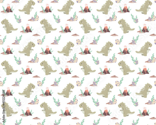 Seamless pattern with tyrannosaurus in cartoon style.