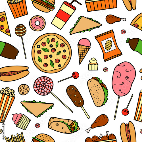 Seamless pattern with fast food.