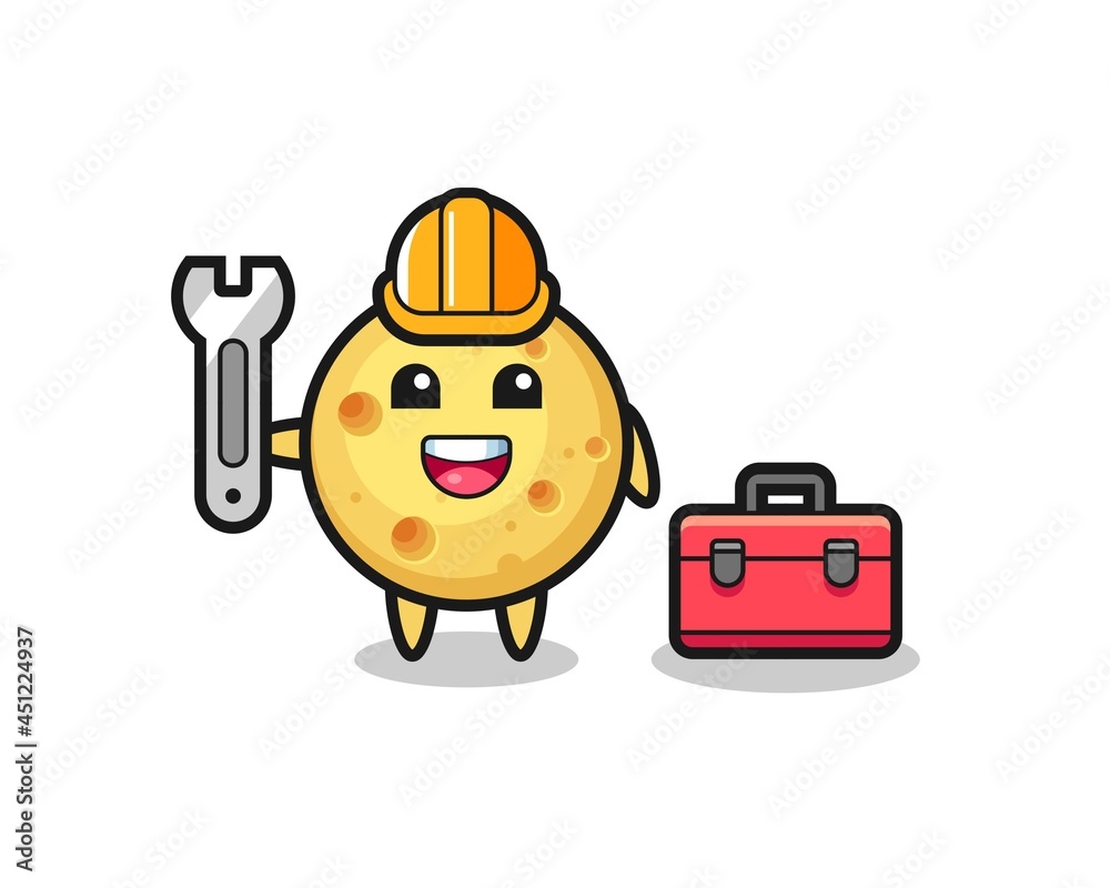 Mascot cartoon of round cheese as a mechanic Mascot cartoon of round cheese as a mechanic