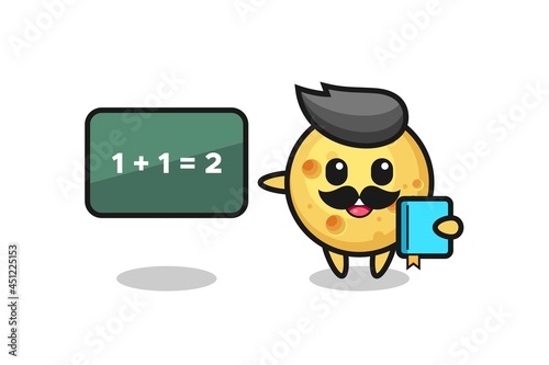Illustration of round cheese character as a teacher