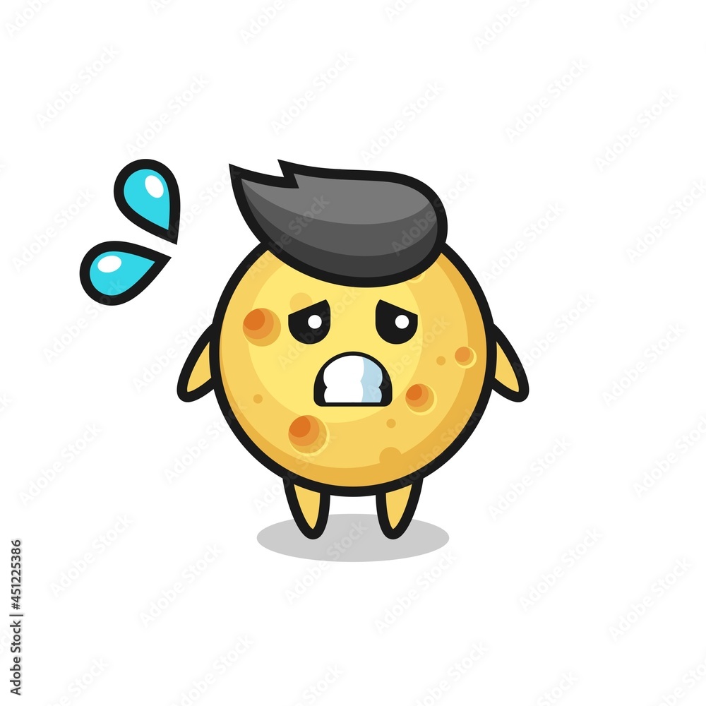 round cheese mascot character with afraid gesture round cheese mascot character with afraid gesture