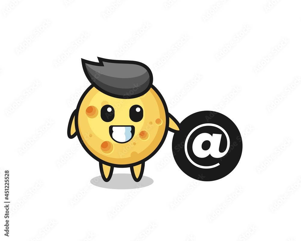 Fototapeta premium Cartoon Illustration of round cheese standing beside the At symbol
