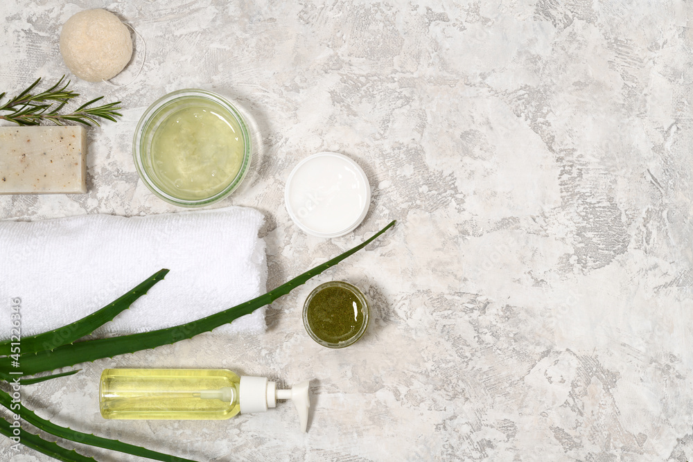 Arrangement of skin care products Arrangement of skin care products