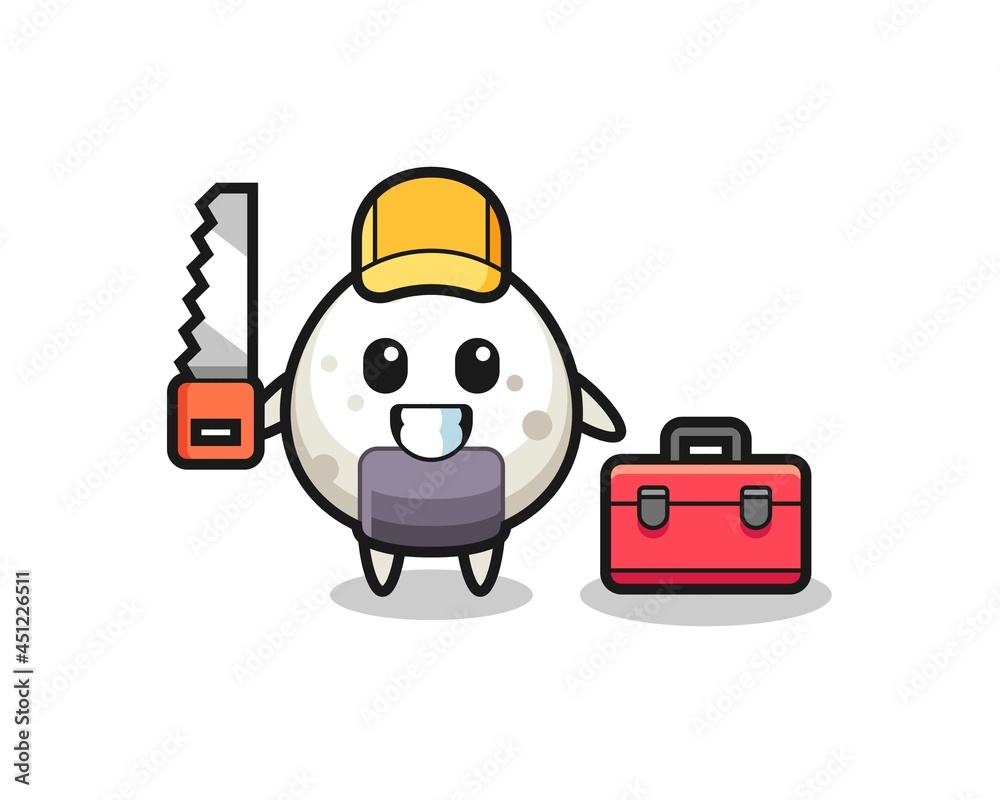 Illustration of onigiri character as a woodworker