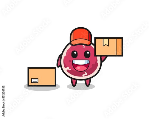 Mascot Illustration of beef as a courier