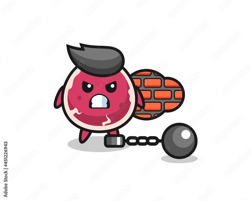Character mascot of beef as a prisoner