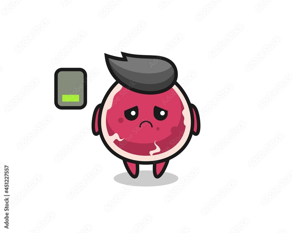 beef mascot character doing a tired gesture beef mascot character doing a tired gesture