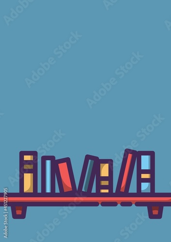 Fototapeta Naklejka Na Ścianę i Meble -  Composition of books on shelf icon on blue background