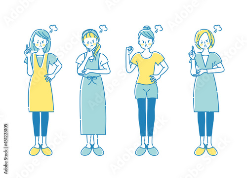 怒っている女性の表情イラストセット
