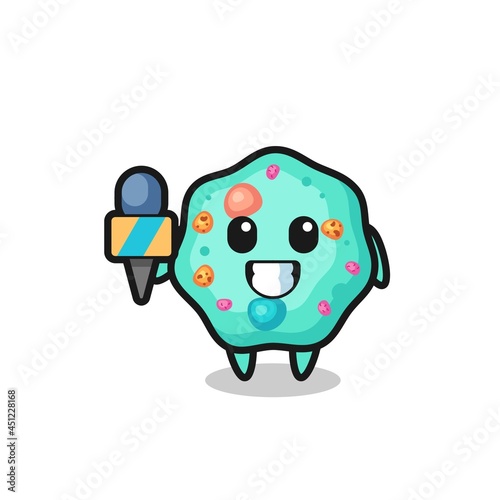Character mascot of amoeba as a news reporter