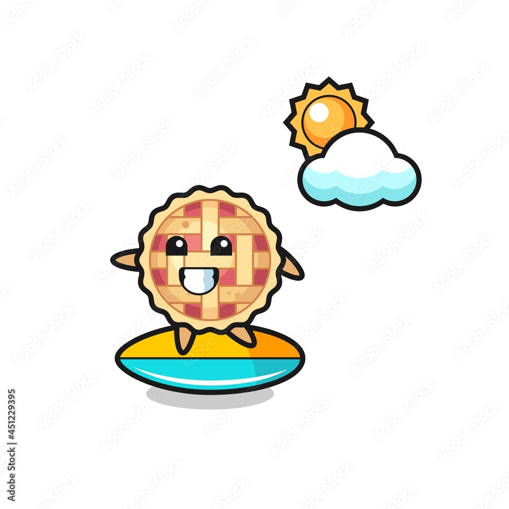 Illustration of apple pie cartoon do surfing on the beach Illustration of apple pie cartoon do surfing on the beach