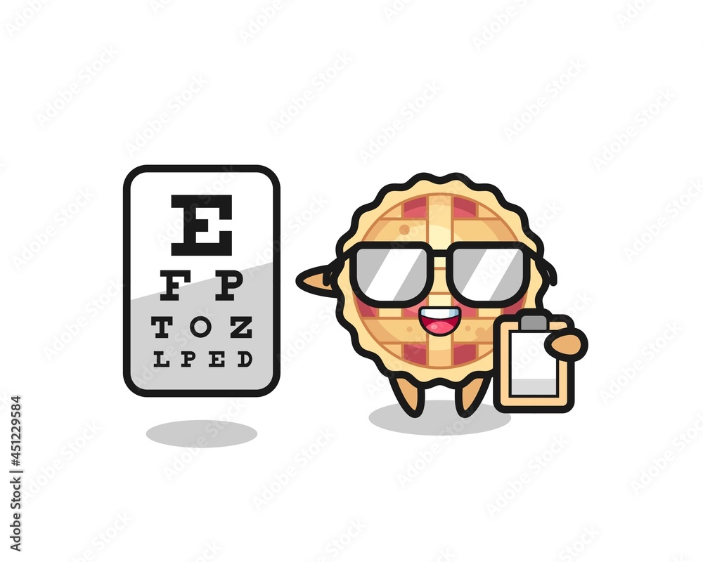 Illustration of apple pie mascot as an ophthalmology