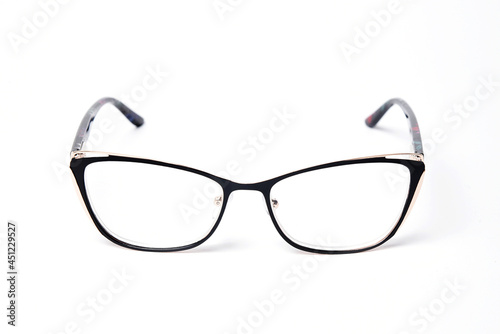 Metal frame diopter glasses on white background front view