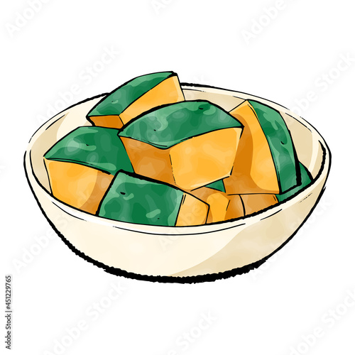 手書きラフスケッチ_かぼちゃの甘煮 boiled pumpkin