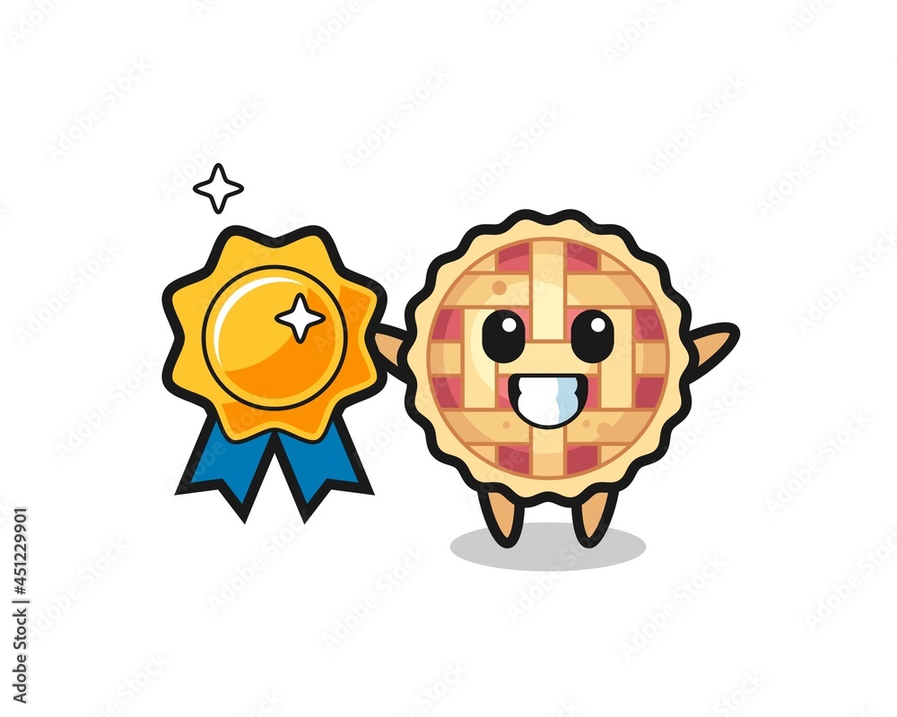 apple pie mascot illustration holding a golden badge