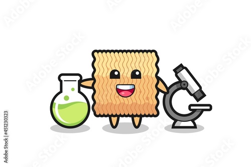 Mascot character of raw instant noodle as a scientist