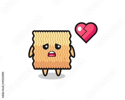 raw instant noodle cartoon illustration is broken heart