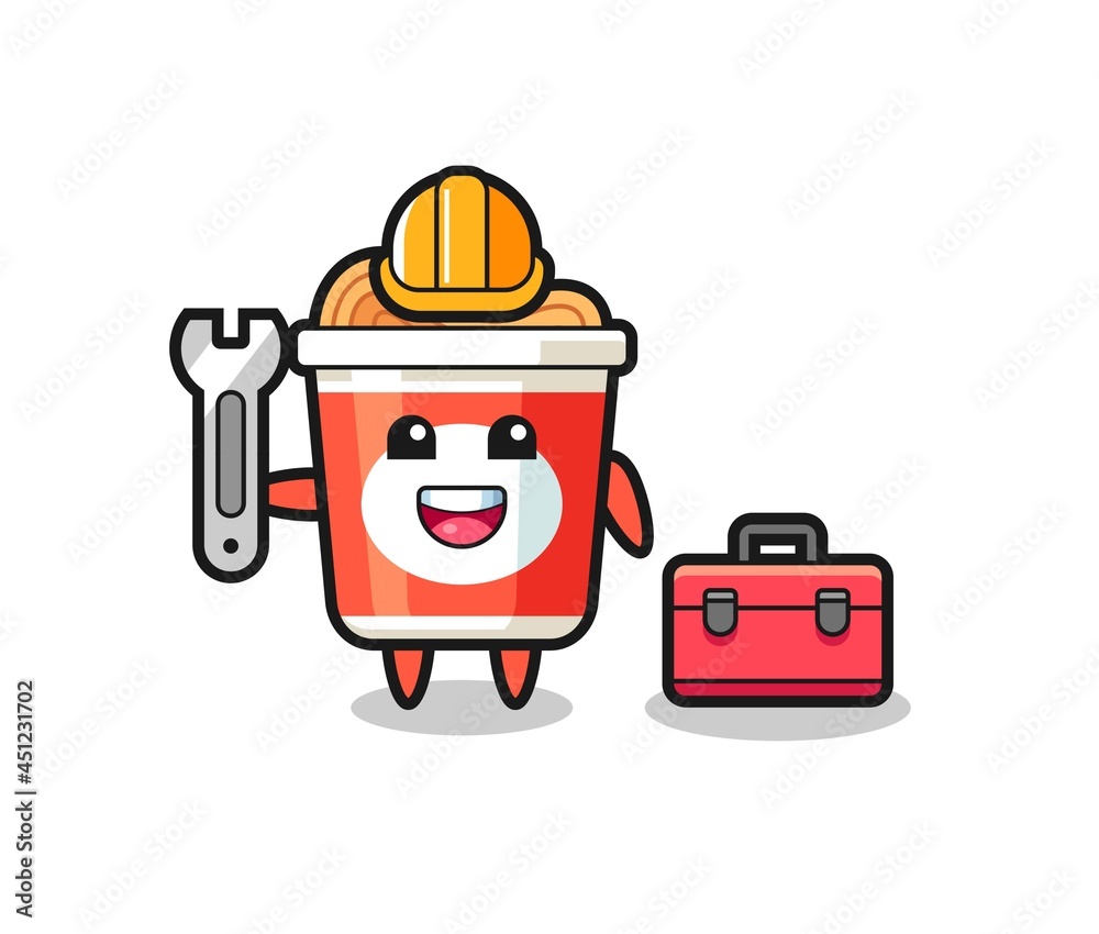 Mascot cartoon of instant noodle as a mechanic Mascot cartoon of instant noodle as a mechanic