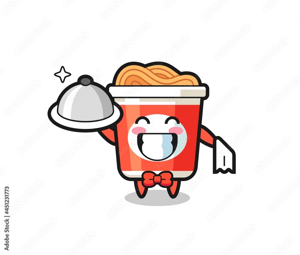 Character mascot of instant noodle as a waiters Character mascot of instant noodle as a waiters