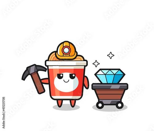 Character Illustration of instant noodle as a miner