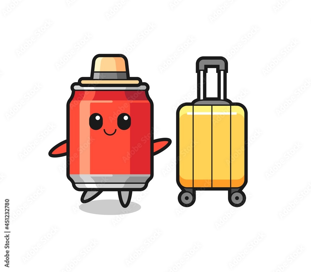 drink can cartoon illustration with luggage on vacation drink can cartoon illustration with luggage on vacation