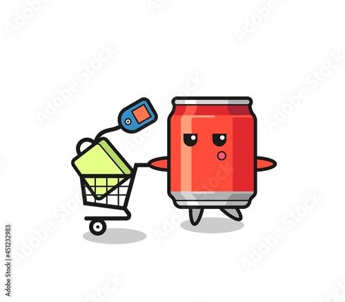 drink can illustration cartoon with a shopping cart