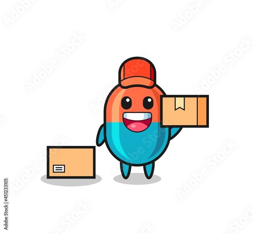 Mascot Illustration of capsule as a courier