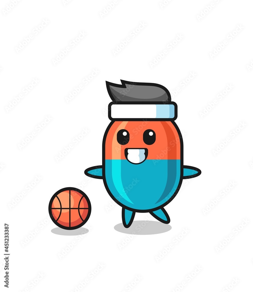 Illustration of capsule cartoon is playing basketball