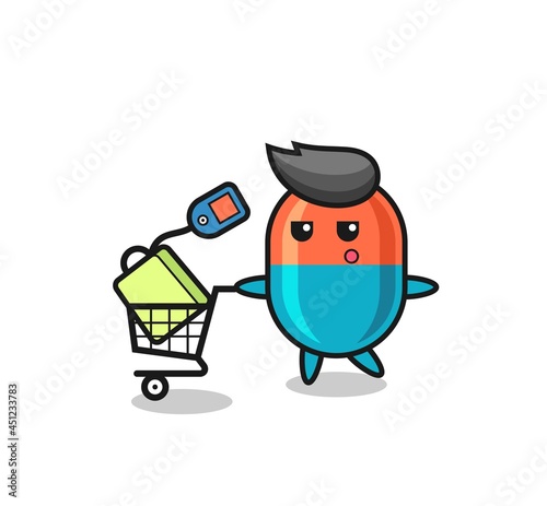 capsule illustration cartoon with a shopping cart