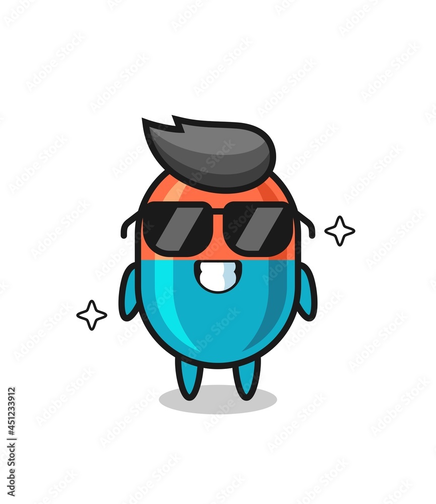 Fototapeta premium Cartoon mascot of capsule with cool gesture